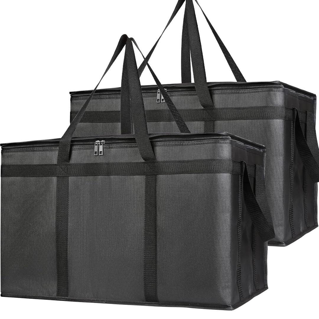 Bodaon 2-Pack Insulated Food Delivery Bag, XXXL Pizze Cooler Bags, Thermal Cold/Hot Styrofoam Carrier for Doordash/Travel/Shopping/Catering/Car, Warmer/Frozen, Dashers Door Dash Accessories (Black)