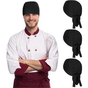 Chuarry Chef Hat Tie Back for Men Adjustable Chef Cap Bandana Skull Cap Black Breathable Cooking Hat for Men Women