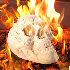 1 Pack Fire Pit Skulls 8.7 Inch Imitated Human Ceramic Firepit Fireproof Skulls Bonfire Accessories Fake Logs Halloween Decor for Gas Propane Campfire Fireplace Wood Fires (White)