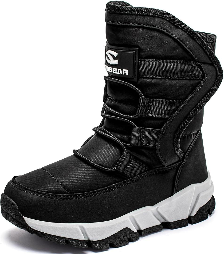GUBARUN Boys Snow Boots Winter Waterproof Slip Resistant Cold Weather Shoes (Big Kid 4.5) (Black2)