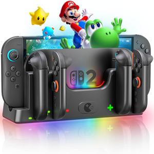 Switch 2 Controller Charger Station Compatible with Nintendo Switch 2, Charger Dock with 6 RGB Light Modes, Support to Charge 6 Controllers & LED Indicator