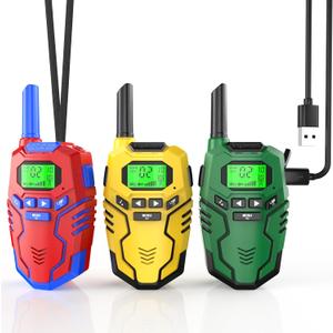Walkie Talkies Toys for Kids Rechargeable, Long Range 2 Way Radio, Outdoor Camping Games Party Toys for 3 4 5 8-12 Year Old Boys Birthday Xmas Gift for Kids, 3 Pack (Ocean  Lime  Jungle)