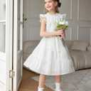Arshiner Tween Girls Summer Dress Formal Ruffle Sleeve A Line Casual Elegant Dresses with Belt (White) 14