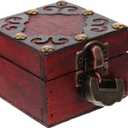 EXCEART Wooden Jewelry Box Small Vintage Storage Case 2.75X2.75X2.04In with Lock for Rings Necklaces Earrings Trinket Organizer