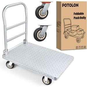Stainless Steel Platform Cart 1320 lbs Heavy Duty Flatbed Push Dolly with 5 Inch Rubber Wheels 36 x 24 Inch Platform Truck for Warehouse Industrial Use Black