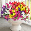 24 Bundles Artificial Flowers for Outdoors, Fake Silk Morning Glory Faux Eucalyptus UV Resistant Plastic Plants for Outside Planter Porch Garden Patio Spring Summer Home Decoration, Mixed