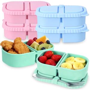 LemonRoad 6 Pack Reusable Snack Containers with Lids 8.5 oz Double Compartment Food Storage Box for Snack, Fruits, Picnic, Meal Prep, Travel, Office, Learning Places (Blue Pink Green)