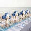 Yinder 6 Set Blue Wedding Flower Table Centerpieces Artificial Hydrangea Flowers Coastal Seashell Starfish Vase Table Decorations Blue White Floral Arrangement for Baby Shower Wedding Party Decor