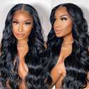 FABÉLLE 30 Inch Lace Front Wig Body Wave Wig Pre-Plucked with Baby Hair Natural Color Glueless Wig for Women Curly Wave Synthetic Lace Front Wig