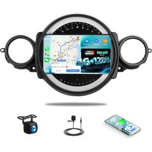 SIXWIN 4G+128G Andriod Car Radio for BMW Mini Clubman R55 / Mini Cooper R56 2007-2013 with CarPlay Android Auto 9 Inch Incell Touch Screen with GPS Navigation WiFi Backup Camera Mic