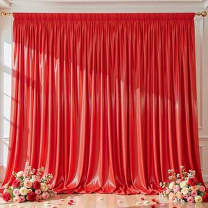 Red Satin Backdrop Curtains 2 Panels - Glitter Photo Drapes for Baby Shower, 10x10FT Shimmer Back Drop Cloth, Wrinkle Free for Birthday Party Prom Holiday Stage Background, 5ftx10ft