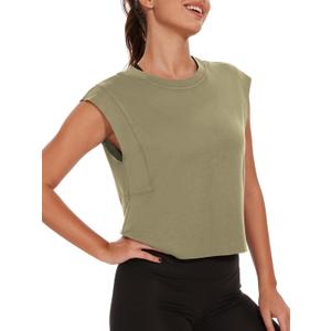 Womens Workout Crop Tank Tops Loose Sleeveless Summer T Shirts Oversize Active Yoga Gym Tee Y2k (L)