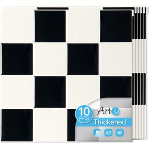 Art3d 10-Pack Heavy-Duty Peel and Stick Backsplash, 12x12 Inch Self-Adhesive Wall Tile Stick on Kitchen Countertop, Black & White