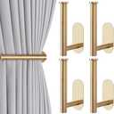 Groleca Adhesive Curtain Holdbacks - 4 Pack No Drill Tie Backs Hooks for Drapes, Damage-Free Wall Mounted Curtain Holders with Strong Adhesive (4, Gold)