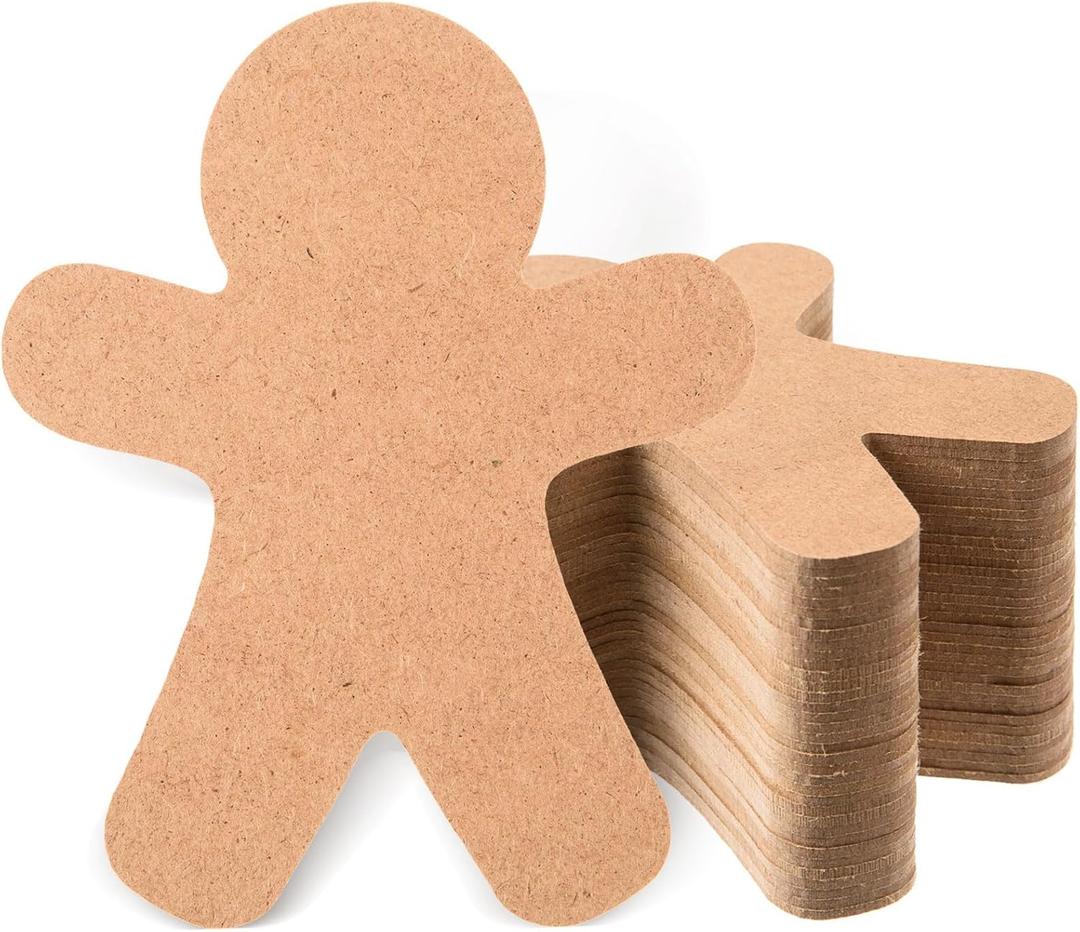 FOBSME 80 Pcs Wood Gingerbread Men for Crafts Unfinished Christmas Gingerbread Men Wooden Cutouts Blank Wooden Christmas Ornaments for Painting DIY Xmas Holiday Decorations,4.53x3.74 Inch