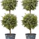 DILATATA 2 Ft Topiary Trees Artificial Boxwood Topiary Galvanized Potted Artificial Plants Indoor Artificial Potted Shrubs for Porch- Artificial Topiary for Outdoors & Indoors Decor - Set of 2
