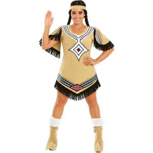 fun shack Native American Costume Women, Native American Dress for Women, Warrior Princess Costume Women (Medium, White)