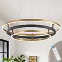 3 Ring LED Chandelier Black Gold Round Chandeliers Light Fixture 31in Dimmable Modern Circular Chandeliers Brass Gold Chandelier Light for Foyer Dining Room Bedroom Office Living Room Entryway