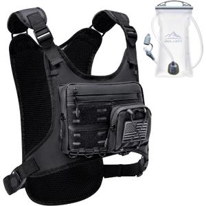 Running Vest with 2L Water Bladder, USA Original Patent, Lightweight Adjustable Chest Pack with Pistol Holster, Reflective Running Hydration Vest for Women Men for Hiking Marathon (Medium-Large, Black)