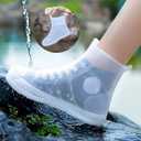 Shoe Covers Waterproof Rain Shoes Covers Reusable Foldable Rain Boots Slip Resistant Rubber Sole Overshoes Protectors for Cleaning Camping Travel Rain Galoshes with Buttons (XX-Large, Transparent)