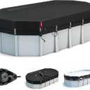 QH.HOME 18x33 Ft Oval Pool Cover for Steel Wall Pool,[Ultimate Windproof & Tear-Resistant Fabric],Snug Fit with Patented Ratchet & Weight Rings, Blocks Leaves &Waterproof