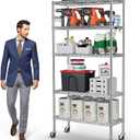 YNN Storage Shelves,1750Lbs 5 Tier Heavy Duty Metal Rolling Shelving Unit with Wheels & 8 Hooks, Adjustable Garage Wire Rack for Kitchen, Bathroom,Industrial,Pantry(36" W x 14" D x 72" H, Chrome)