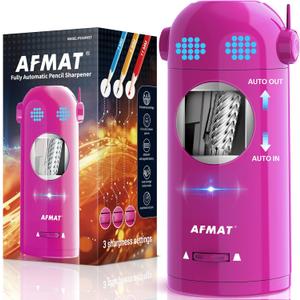 AFMAT Electric Pencil Sharpener, Fully Automatic Colored Pencil Sharpener for 7-11.5mm Pencils, Auto in & Out, Robot Pencil Sharpeners for Kids, Rechargeable Hands-Free with Dotted Eyes, PSX5ET, Pink