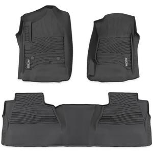 Rough Country Flex-Fit Floor Mats for Chevy Silverado & GMC Sierra 1500/2500HD/3500HD (2014–2018) Crew Cab - Front & Rear Set, All-Weather Non-Slip TPE Liners w/Spill Saver Lip