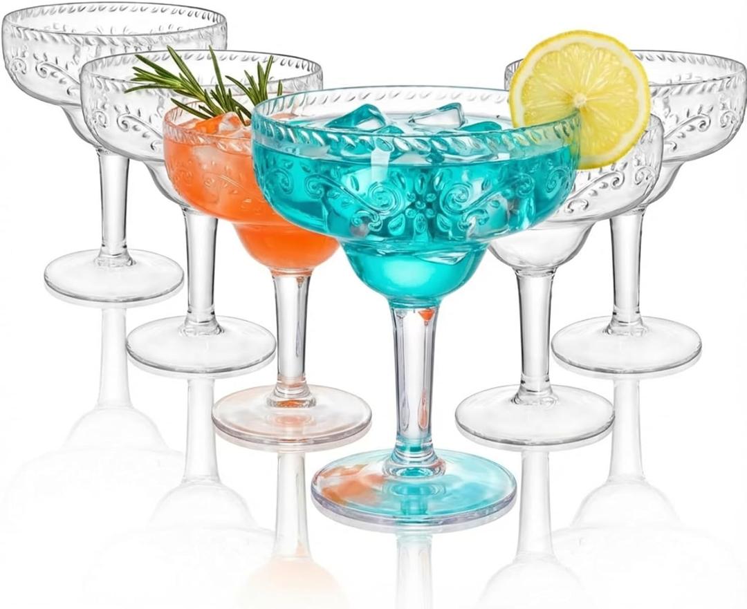 ZENFUN 6 Pack 16oz Acrylic Margarita Glasses, Clear Goblets, Unbreakable Cocktail Cups, Reusable Party Drinking Glasses for Martini, Whiskey, Gin, BPA-free