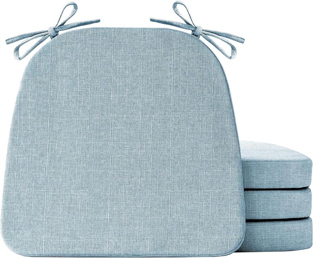 IASEAHK Chair Cushions for Dining Chairs Set of 4, Non Slip Kitchen Chair Pads, 17" x 16" x 2", Indoor Dining Chair Cushions with Ties, D-Shaped Seat Cushions for Kitchen Chairs, Light Blue, 4 Pack