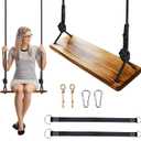 Carbonized Hanging Wooden Swing, 24"x 8"x 1.2" Tree Swing for Adults Kids with 500lbs Load, Adjustable Climbing Rope Plus Tree Straps 9.67FT, Wood Swing Set Seat for Outdoor and Indoor Use