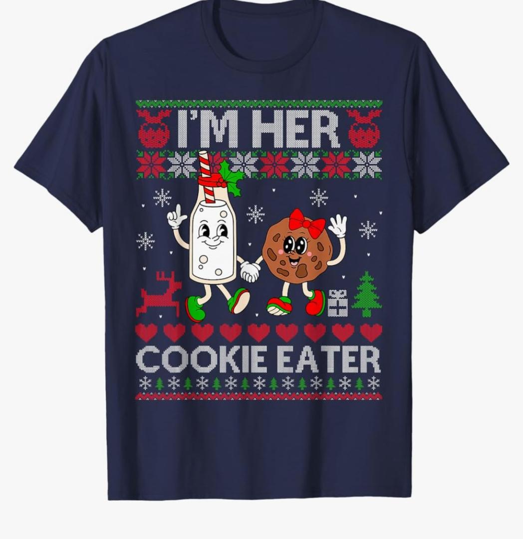 I'm His Milk Drinker I'm Her Cookie Eater Christmas Couple T-Shirt Size XL