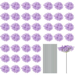 MECCANIXITY Silk Artificial Hydrangea Flowers, Light Purple Artificial Flowers Heads with Stems, Full Hydrangea Flowers for Wedding Centerpieces, Party Decoration 30Set