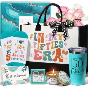 50th Birthday Gifts for Her, Fabulous 50th Birthday Gifts for Women, Cool Turning 50 Year Old Gifts 1975 Gifts, Unique Happy 50th Birthday Gifts Ideas for Her Mom Sister Friend Wife w/ Canvas Tote Bag