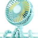 SWEETFULL Portable Stroller Fan with Display 4000mAh Battery Powered Mini Clip On Fan, 4Speed Rechargeable Small Personal Cooling for Baby Car Seat Crib Travel  Cyan