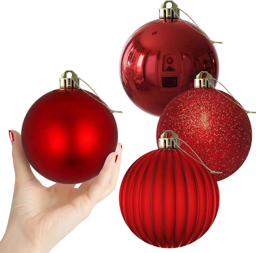 Rose Red 4.0" Large Christmas Balls - Christmas Tree Decoration Ornaments Shatterproof Hanging Balls for Birthday Halloween Holiday Wedding Decorations Set of 4pcs