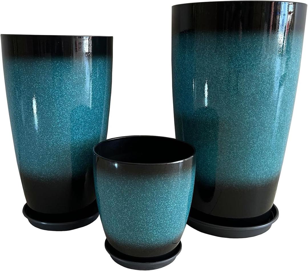 24/21/11 Inch Tall Planter Pots Garden Plastic Planters - Set of 3 for Indoor & Outdoor Use - Decorative Lightweight Flower Pots