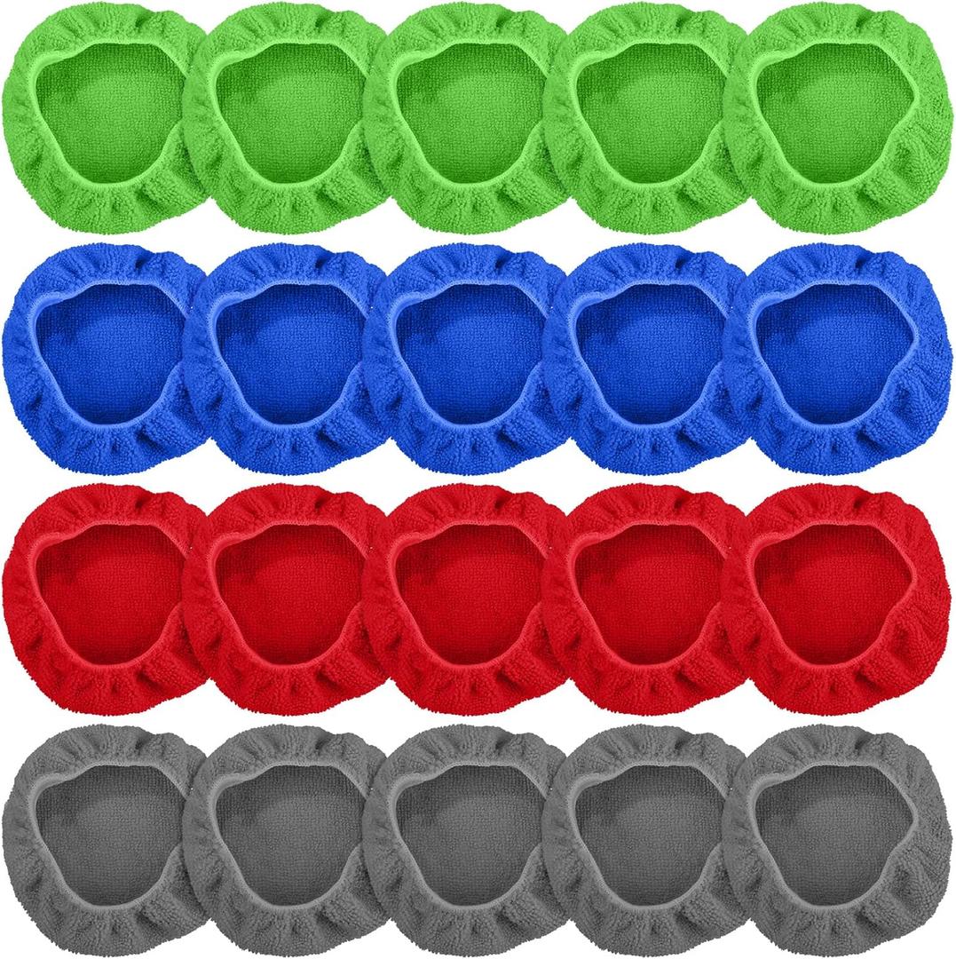 Tallew 20 Pack Windshield Cleaner Microfiber Pads Fit Car Window Cleaning Tool Replaceable Glass Wipes Inside Car Windshield Supplies, Fits 4-6 Inch Tools, 4 Colors
