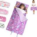 Toddler Nap Mat for Preschool 50''x30'' Sleeping Mat with Removable Pillow and Minky Blanket for Kids Ages 3-7 Roll Up Soft Sleeping Bag for Boys Girls Kindergarten Daycare Sleepover (Purple Unicorn)