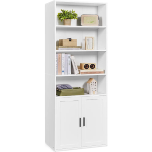 VASAGLE Bookcase, 6-Tier Tall Bookshelf, Book Shelf with Doors, Shelving Unit, 24 x 60 x 175 cm, for Living Room, Home Office, Dinning Room, Cloud White 