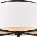 Flush Mount Ceiling Light Fixture with Linen Shade Oil Rubbed Bronze 2- Light Drum Ceiling Light Modern Light Fixture for Bedroom Living Room Kitchen