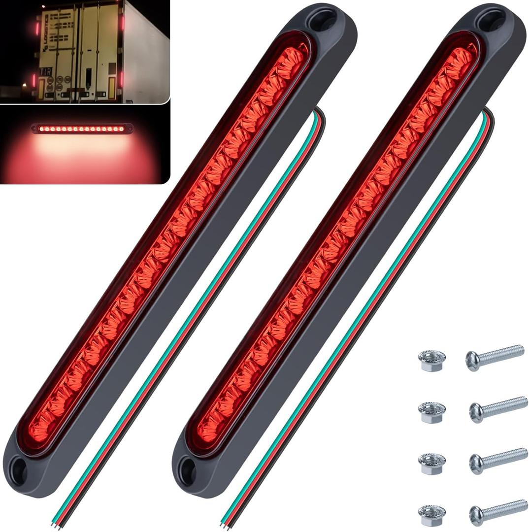 ecocstm 2 PCS Led Trailer Tail Light Bar, 10 Inch 15 Red Led Brake Lights Strip Assembly, IP67 Waterproof Trailer Light Kit for Golf Cart, for Marine Boats Golf Cart Offroad Truck RV UTV ATV