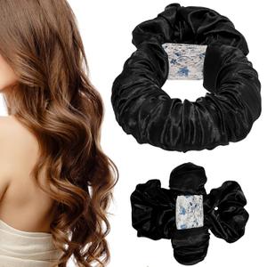 Heatless Hair Curler Overnight to Sleep In,Heatless Curling Scrunchie for Women Soft Silk Lazy Rollers Headband for Long Hair Overnight. (BLACK, NORMAL) (1 Count (Pack of 1))