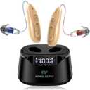 Hearing Aids for Seniors, Rechargeable Digital Hearing Aid with 16-Channel Noise Cancelling, OTC Hearing Amplifier with LED Power Display for Hearing Loss, 4 Adjustable Modes 6 Levels Volume, Beige