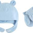 Luvable Friends Baby-Girls Beary Cozy Hat and Mitten Set (18-24 Months, Light Blue Toddler)