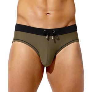 Casey Kevin Men's Swim Briefs Sexy Bikini Swimwear Quick Dry Drawstring Swimsuits Board Surf Shorts (Green, XL)