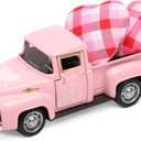 Valentines Day Metal Farm Truck with 2 Hearts, Valentines Decorations Vintage Love Romantic Tiered Tray Decor Mini Diecast Pickup Truck Model for Tabletop Shelf Table Dcor 4.8inch (Pink)