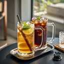 Glass Beer Mugs Set of 8,16oz Heavy Beer Mug With Handles and Straws for Tea,Coffee Thick Drinking Glasses for Freezer