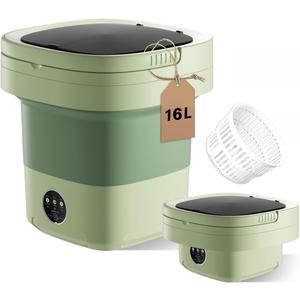 16L Large Capacity Portable Washing Machine, Laundry Washer Cleaning for Underwear, Baby Clothes, Shirts, Small Delicates. Foldable Mini Washer and Dryer Combo for Apartment, Hotel, Camp, RV, Travel(Green)