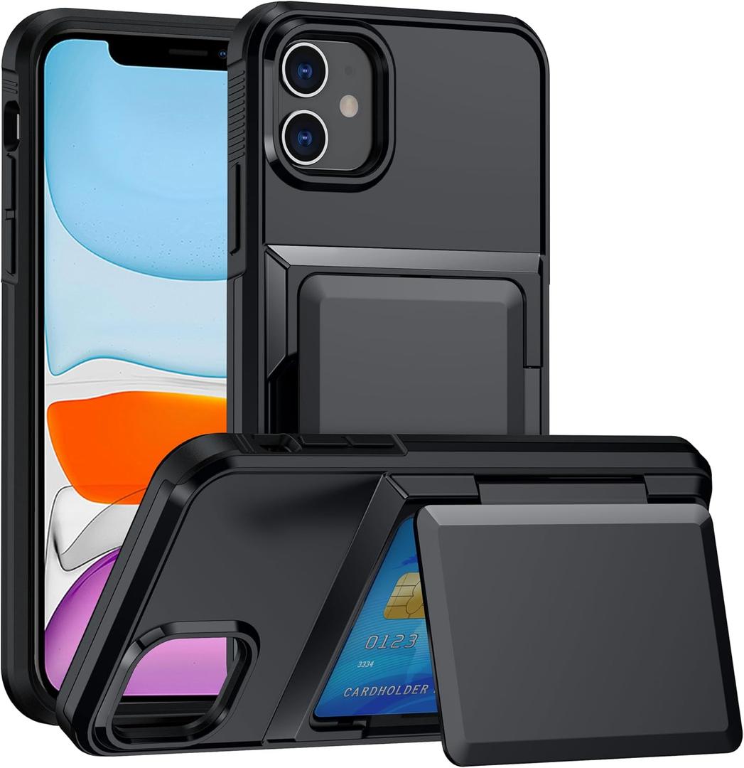 for iPhone 11 Wallet - Style Protective Case with Card Holder (Holds 5 Cards) - Dark (Orange)